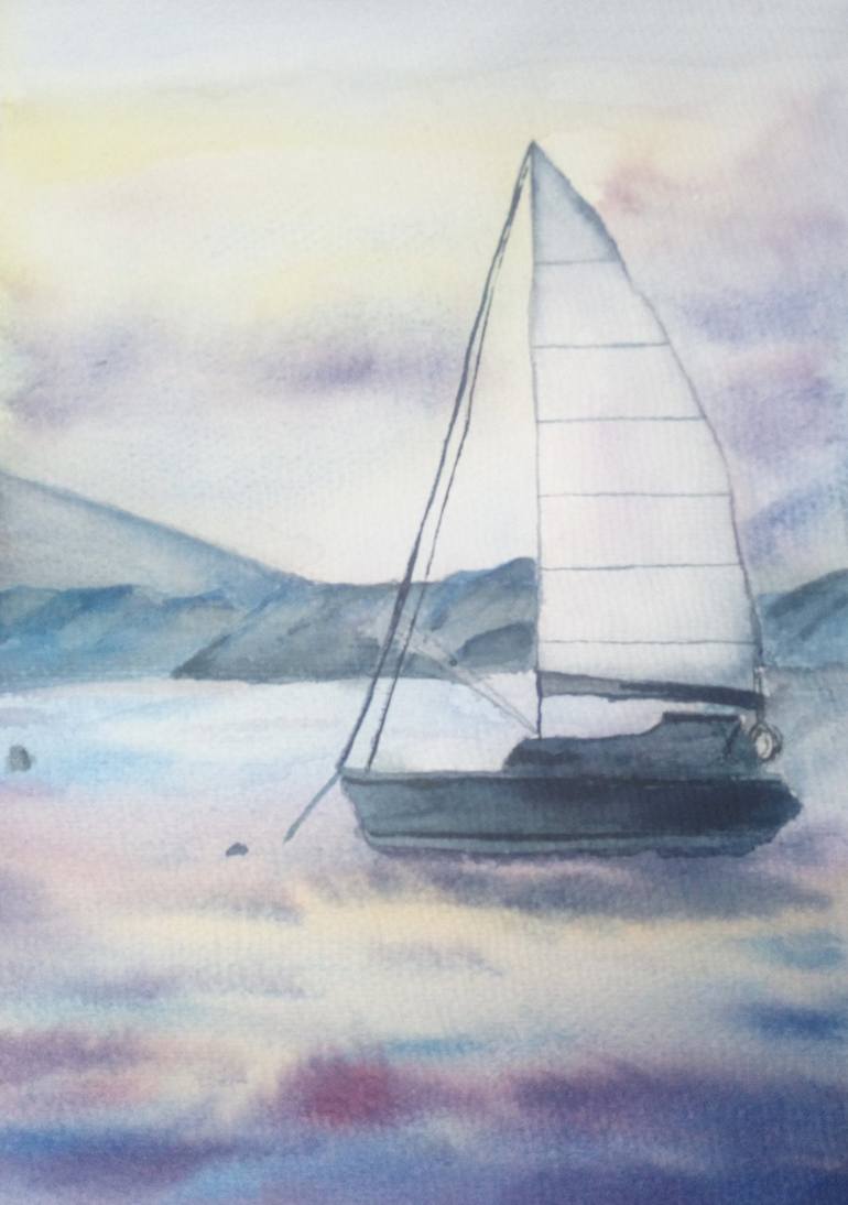 Original Expressionism Sailboat Painting by Tatiana Bukhteeva