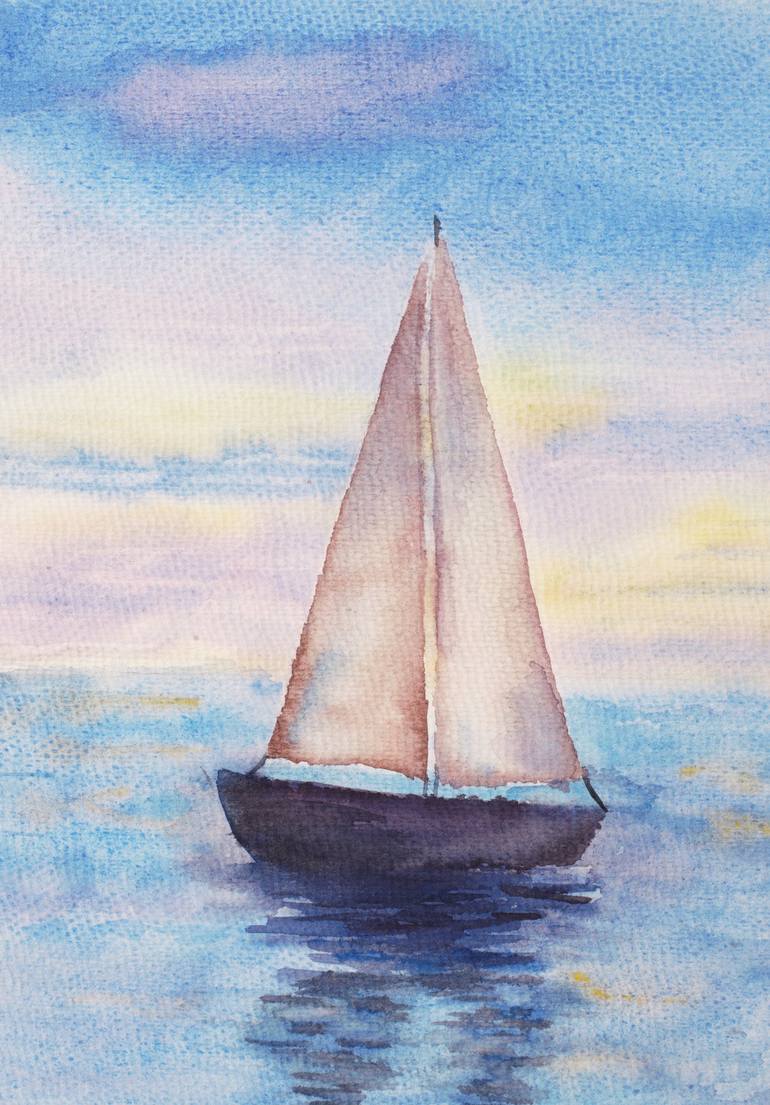 Original Expressionism Sailboat Painting by Tatiana Bukhteeva