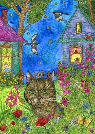 Original Cats Paintings by Ekaterina Karpushchenkova