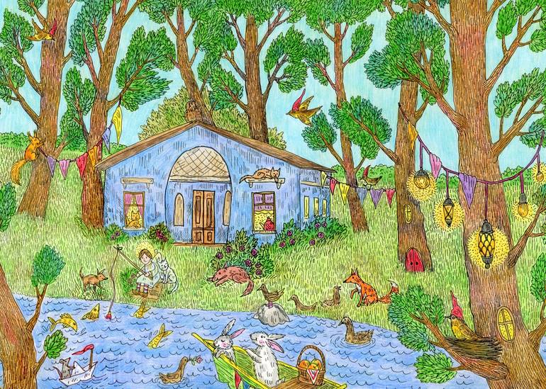Summer Day In A Fairy Garden With An Angel And Cute Animals Drawing By Ekaterina Karpushchenkova Saatchi Art