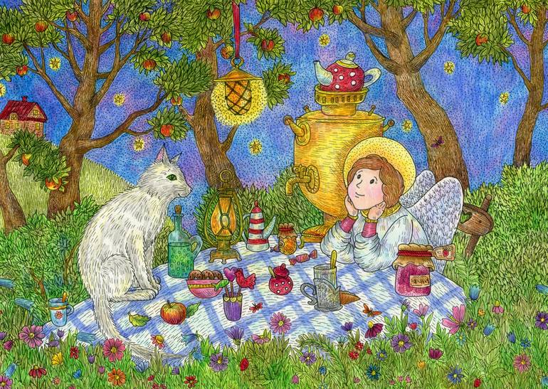 An Angel And A Cat Are Drinking Tea In Fairy Garden Drawing By Ekaterina Karpushchenkova Saatchi Art - Fairy Garden Pictures To Print An Angel And A Cat Are Drinking Tea In Fairy Garden Drawing By Ekaterina Karpushchenkova Saatchi Art - Fairy Garden Pictures To Print