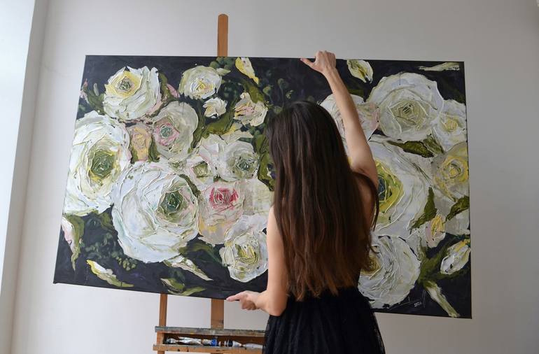 Original Expressionism Floral Painting by Tetiana and Victoria Hutsul