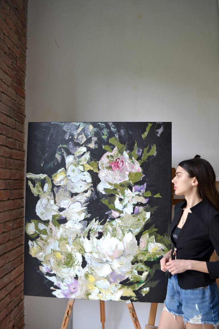 Original Minimalism Floral Painting by Tetiana and Victoria Hutsul