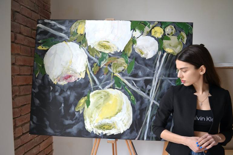 Original Photorealism Floral Painting by Tetiana and Victoria Hutsul