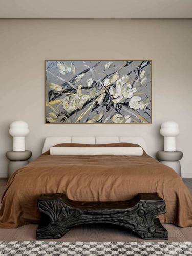 And try love again / XL Modern Grey & Gold Floral  Landscape thumb