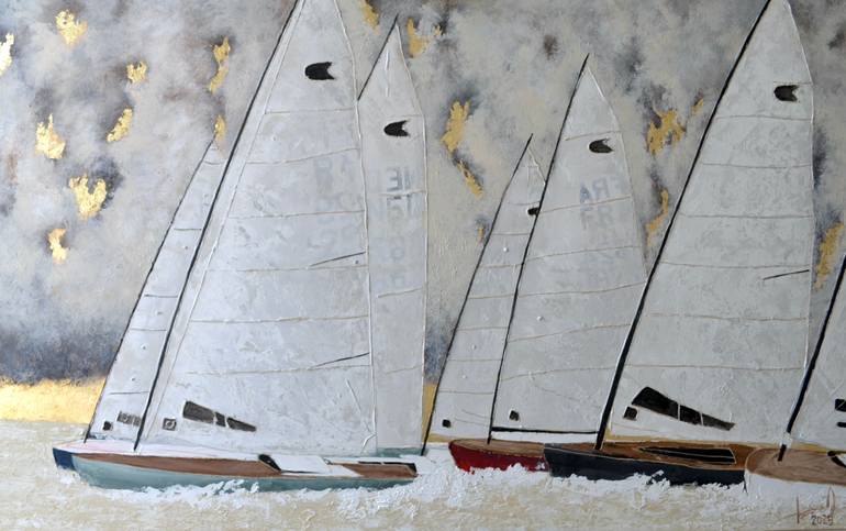 Original Abstract Boat Painting by Tetiana And Victoria Hutsul