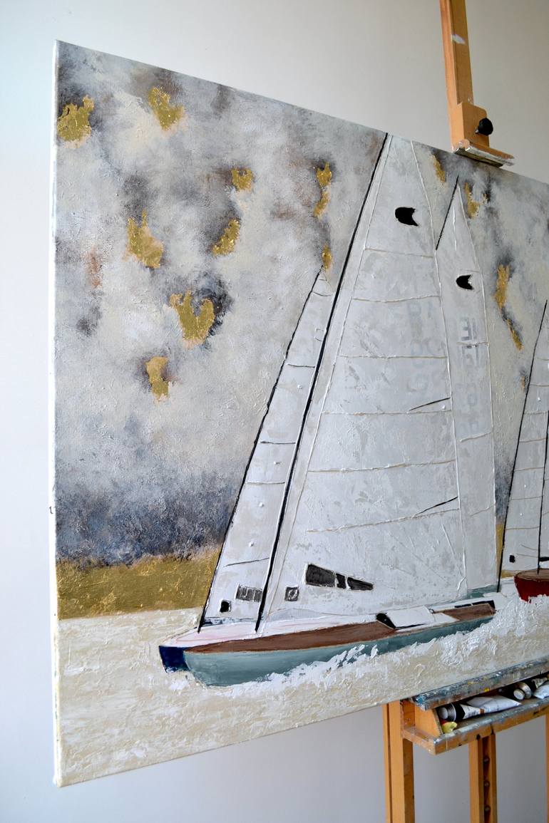 Original Sailboat Painting by Tetiana and Victoria Hutsul