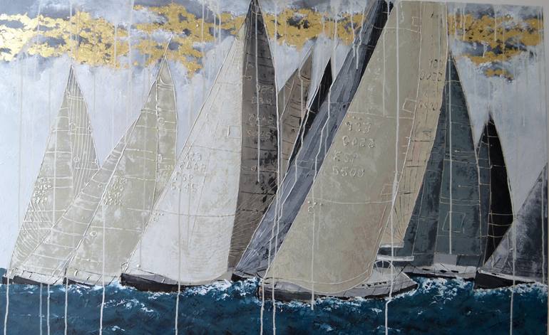 Original Abstract Boat Painting by Tetiana And Victoria Hutsul