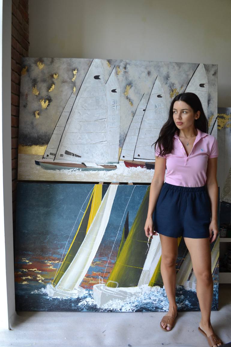 Original Abstract Boat Painting by Tetiana And Victoria Hutsul