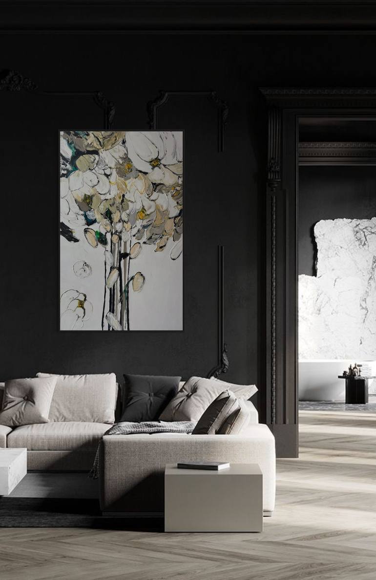 Original Floral Painting by Tetiana And Victoria Hutsul | Abstract Art on Canvas | Loved deeply/ Abstract Florals in Beige, White, Green, Grey