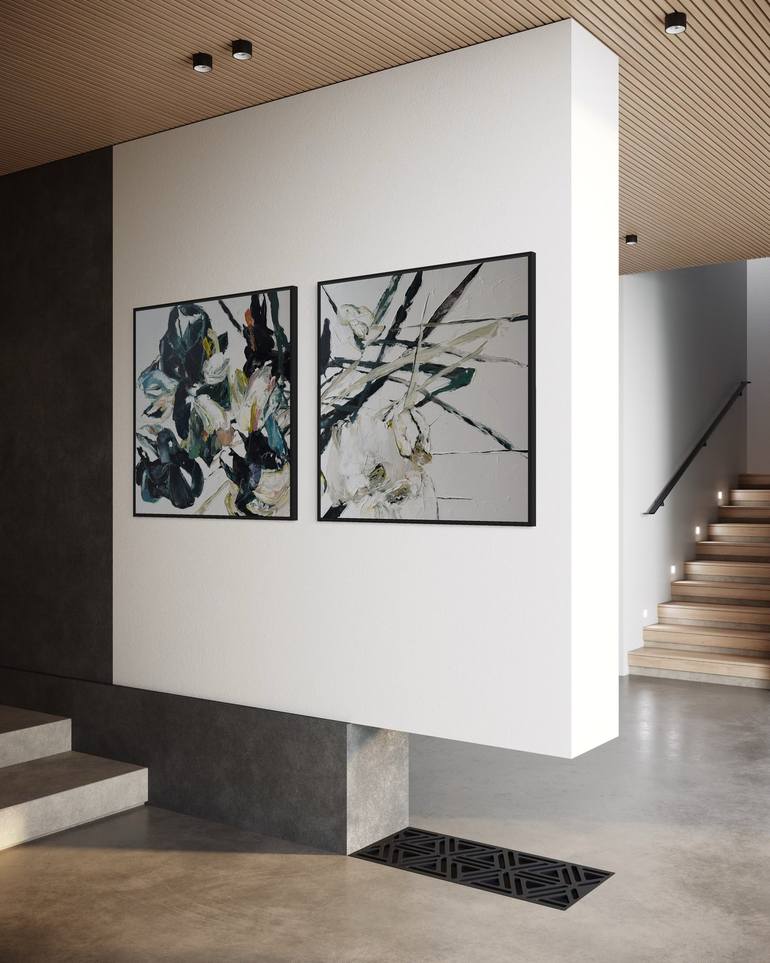 Original Floral Painting by Tetiana And Victoria Hutsul | Abstract Art on Canvas | Femme in Thorns / Set of 2 floral art