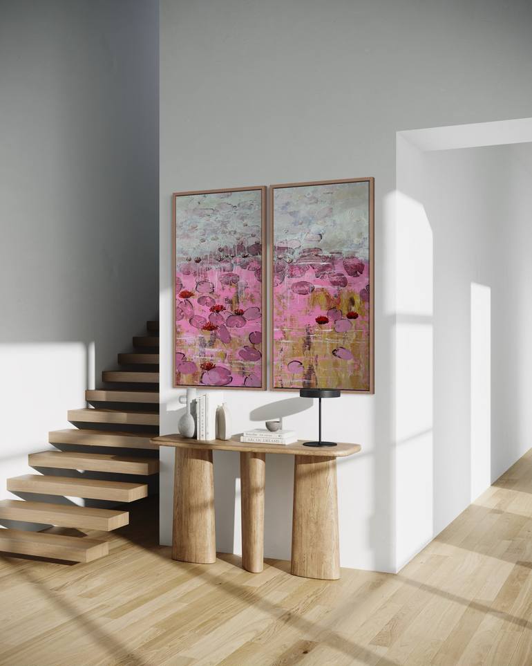 Original Floral Painting by Tetiana And Victoria Hutsul | Abstract Art on Canvas | We kissed until the morning light/ Set of 2 Water Lilies Painting