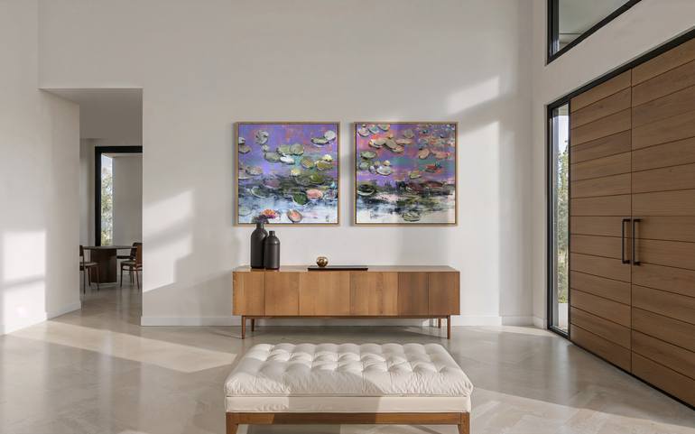 Original Floral Painting by Tetiana And Victoria Hutsul | Abstract Art on Canvas | What Happened in Giverny/ Water Lilies Set of 2 Art