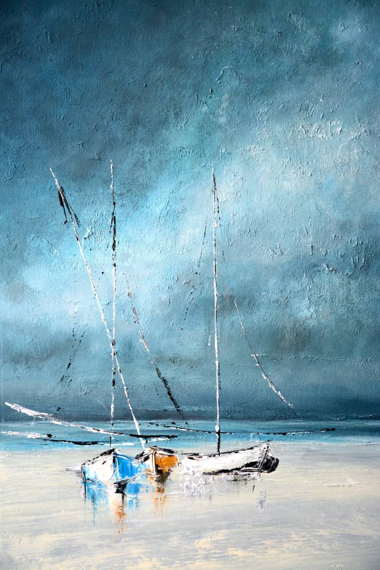 Original Fine Art Sailboat Painting by Tetiana and Victoria Hutsul