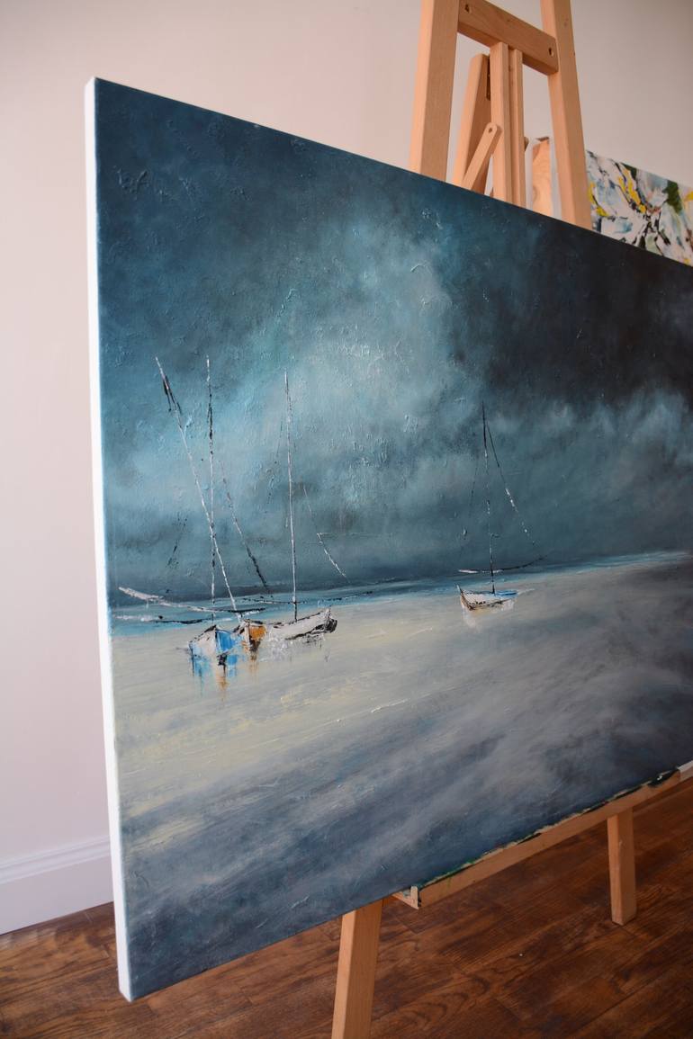 Original Fine Art Sailboat Painting by Tetiana and Victoria Hutsul