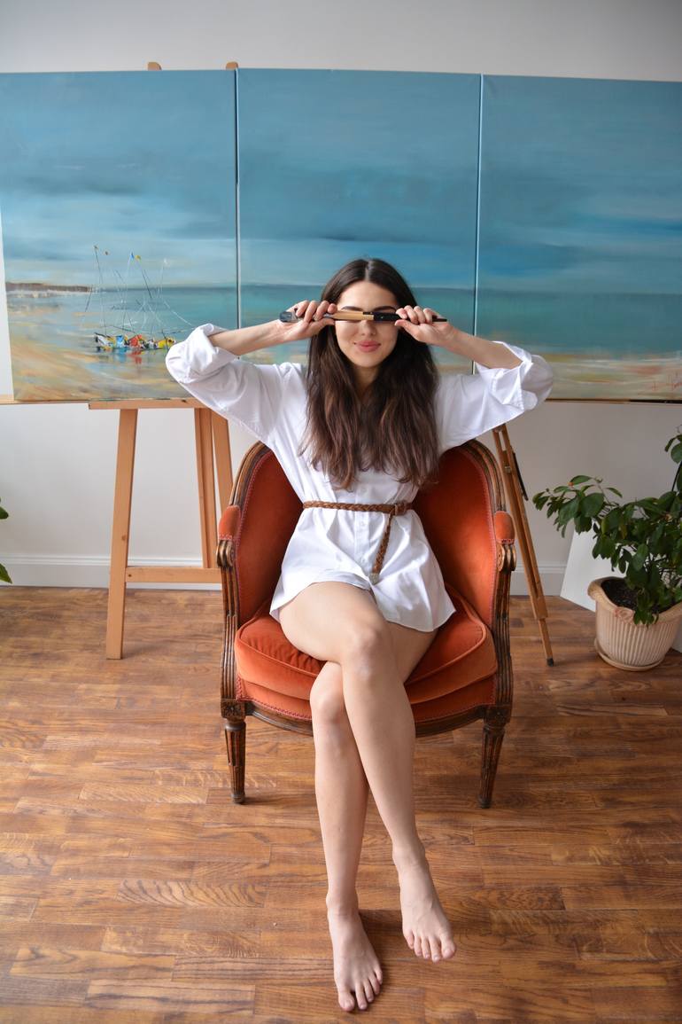 Original Expressionism Boat Painting by Tetiana And Victoria Hutsul