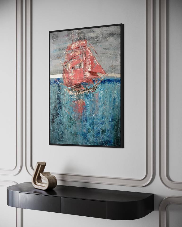 Original Abstract Sailboat Painting by Tetiana and Victoria Hutsul