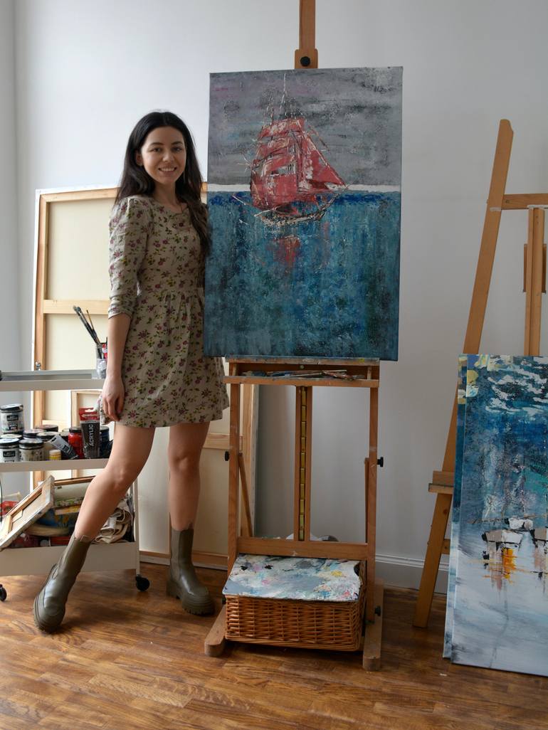 Original Abstract Boat Painting by Tetiana And Victoria Hutsul