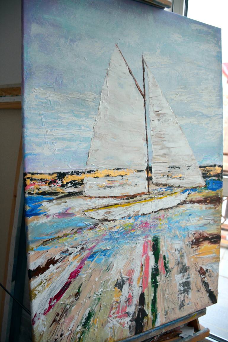 Original Abstract Boat Painting by Tetiana And Victoria Hutsul