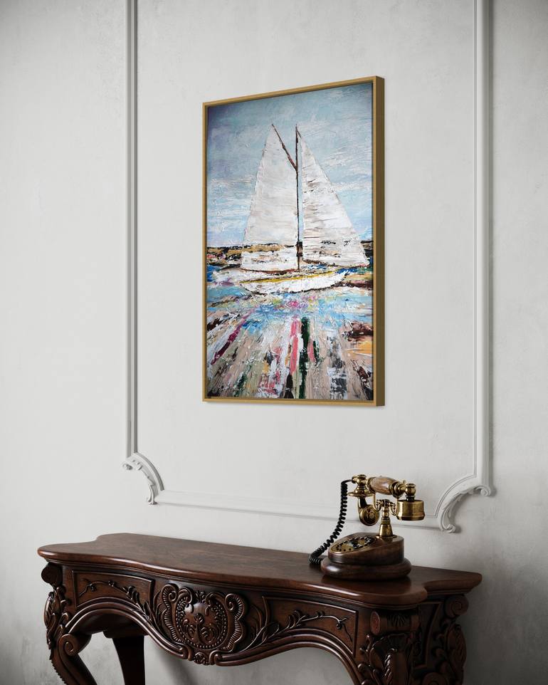 Original Abstract Sailboat Painting by Tetiana and Victoria Hutsul