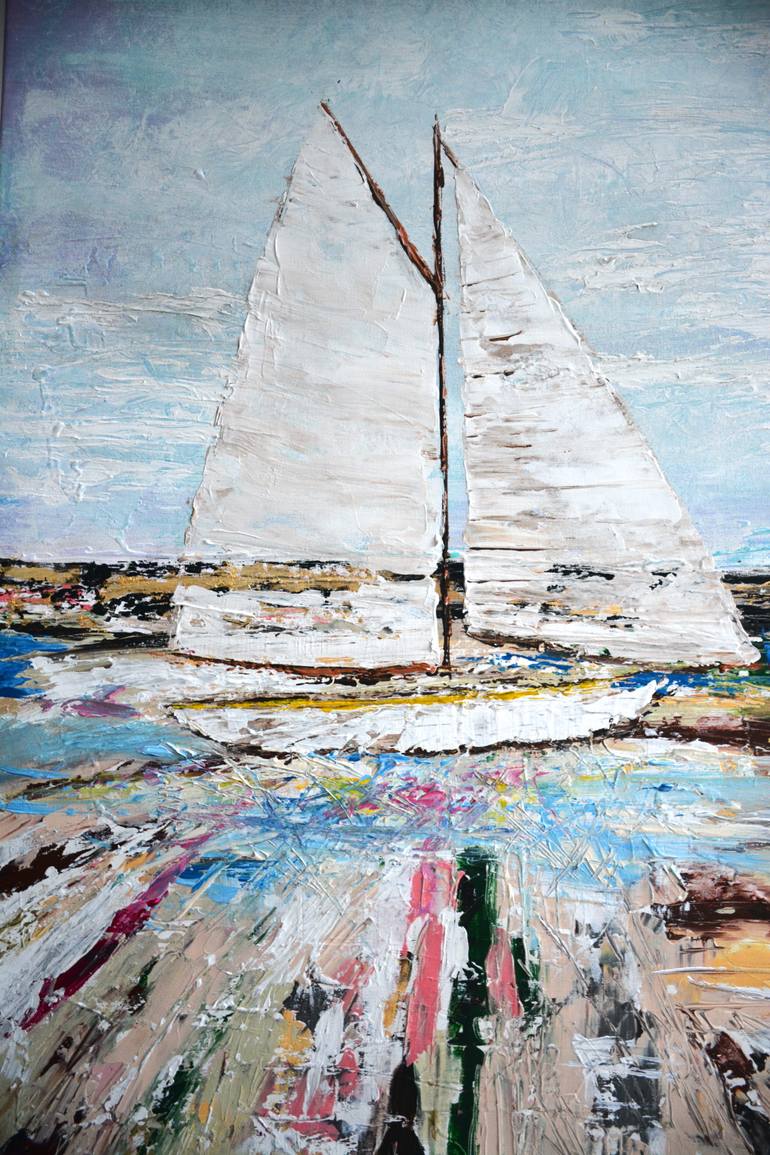 Original Abstract Boat Painting by Tetiana And Victoria Hutsul