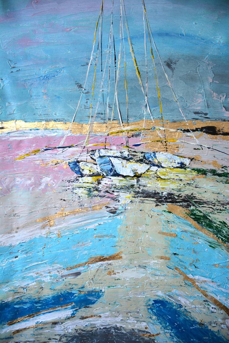Original Abstract Sailboat Paintings by Tetiana And Victoria Hutsul