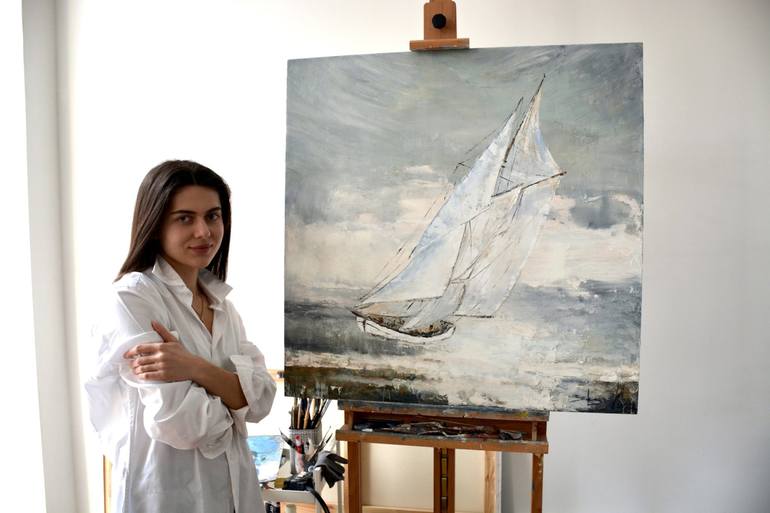 Original Fine Art Sailboat Painting by Tetiana and Victoria Hutsul