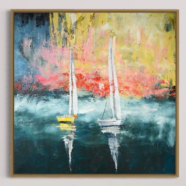 'Cause for you I'm helpless / Abstract sailboat painting Seascape thumb