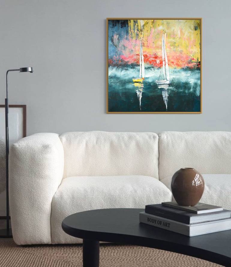 Original Photorealism Sailboat Painting by Tetiana and Victoria Hutsul