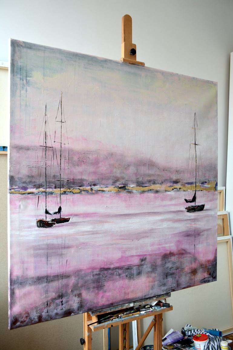 Original Abstract Sailboat Painting by Tetiana and Victoria Hutsul