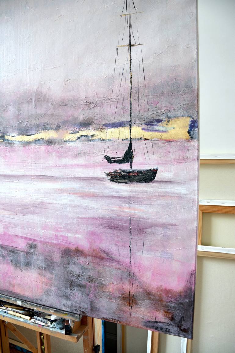 Original Abstract Sailboat Painting by Tetiana and Victoria Hutsul