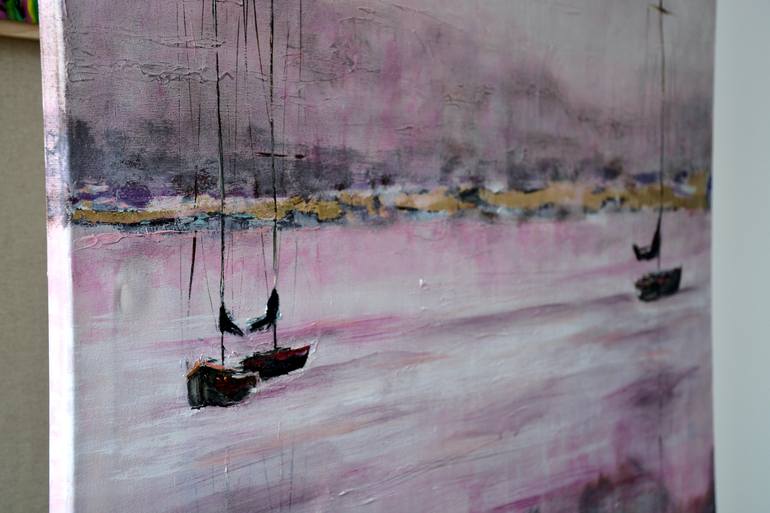 Original Abstract Sailboat Painting by Tetiana and Victoria Hutsul