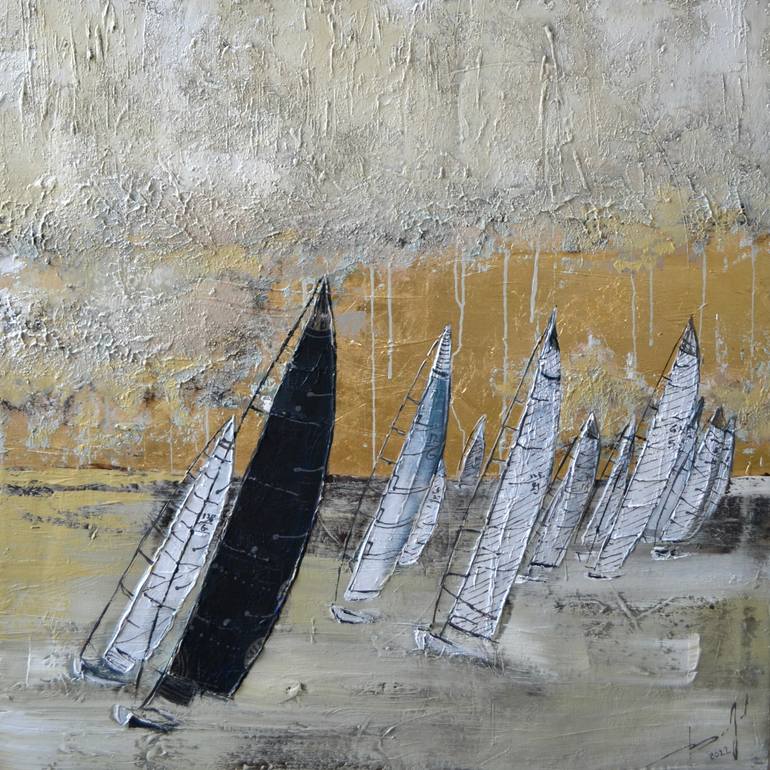 Original Abstract Boat Painting by Tetiana And Victoria Hutsul