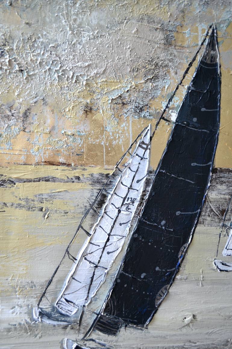 Original Abstract Boat Painting by Tetiana And Victoria Hutsul