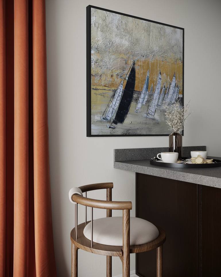 Original Abstract Boat Painting by Tetiana And Victoria Hutsul