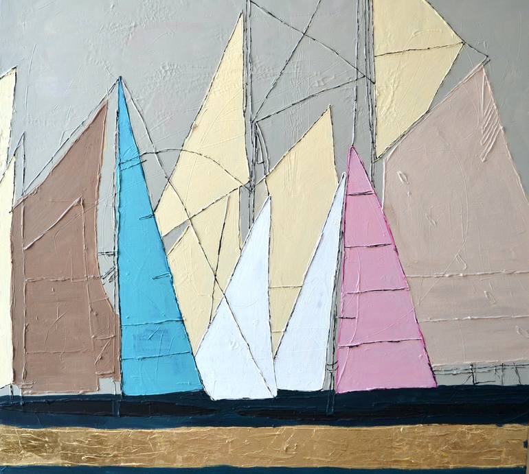 Original Abstract Sailboat Paintings by Tetiana And Victoria Hutsul