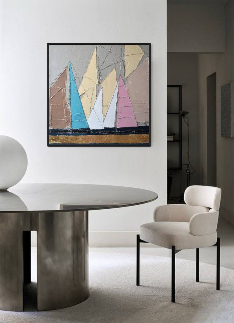 Original Abstract Sailboat Painting by Tetiana and Victoria Hutsul