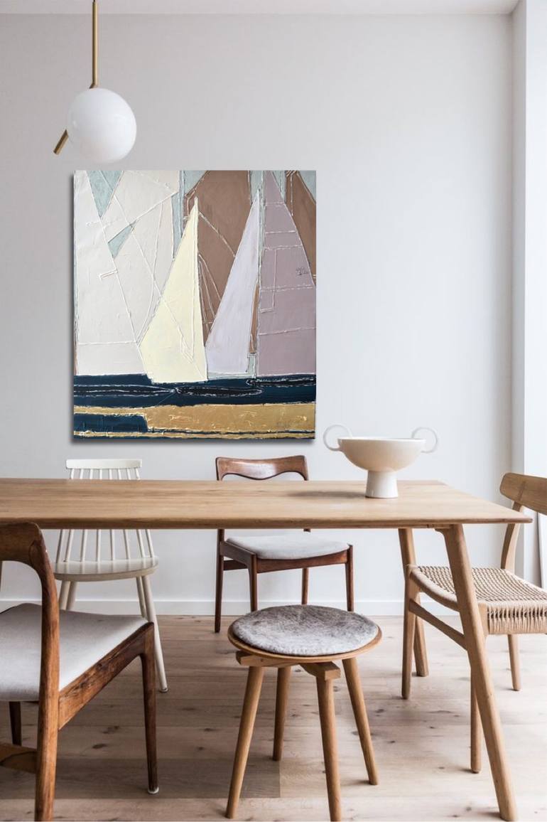 Original Abstract Sailboat Painting by Tetiana and Victoria Hutsul