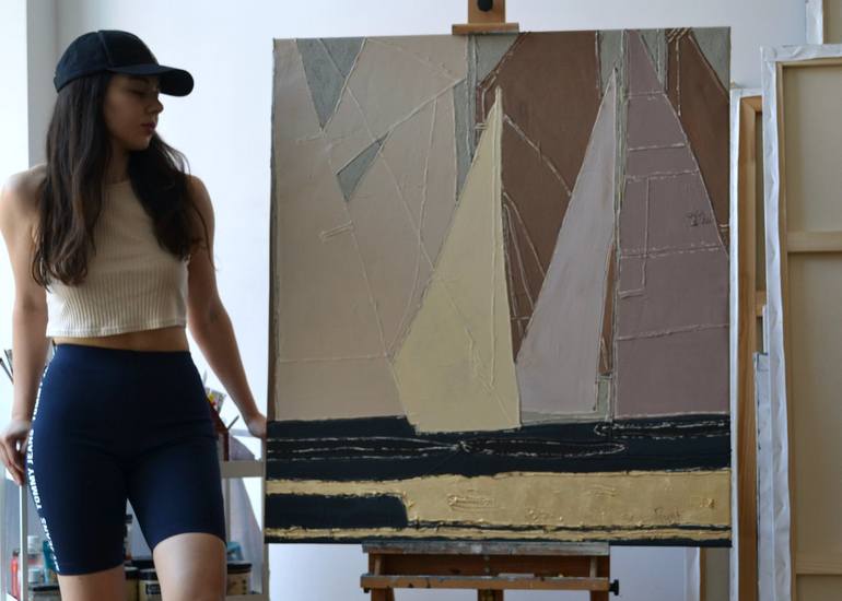 Original Abstract Sailboat Painting by Tetiana and Victoria Hutsul