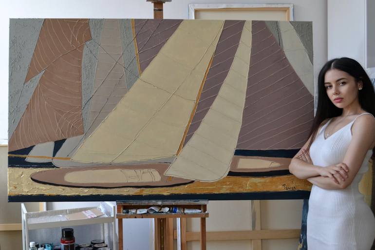 Original Abstract Sailboat Painting by Tetiana and Victoria Hutsul