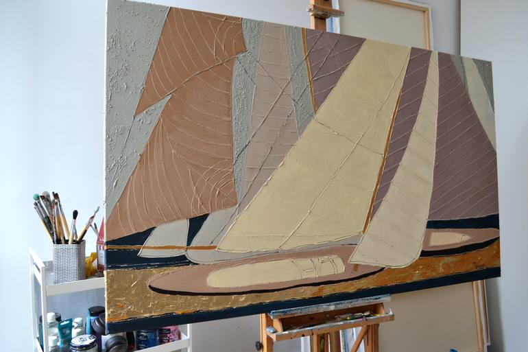 Original Abstract Sailboat Painting by Tetiana and Victoria Hutsul