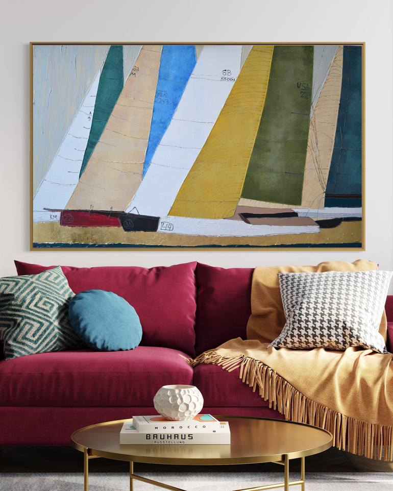 Original Abstract Sailboat Painting by Tetiana and Victoria Hutsul