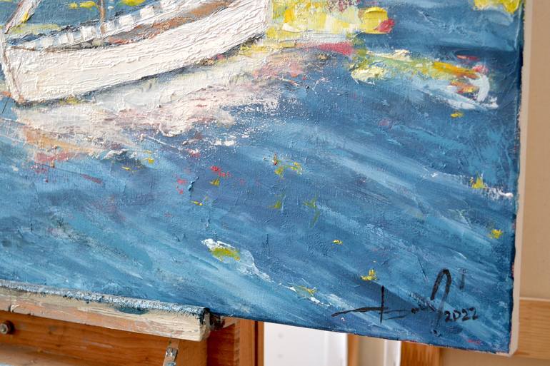 Original Abstract Expressionism Sailboat Painting by Tetiana and Victoria Hutsul