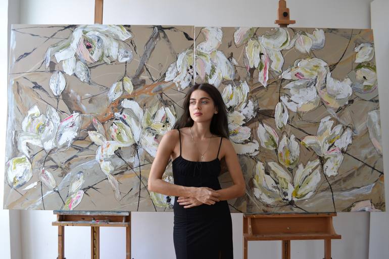 Original Abstract Floral Painting by Tetiana And Victoria Hutsul