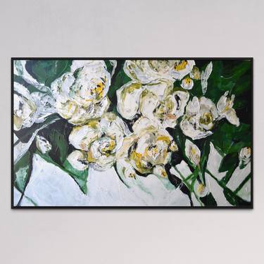 Blame it on a cupid / Abstract White & Green Flowers Large Art thumb