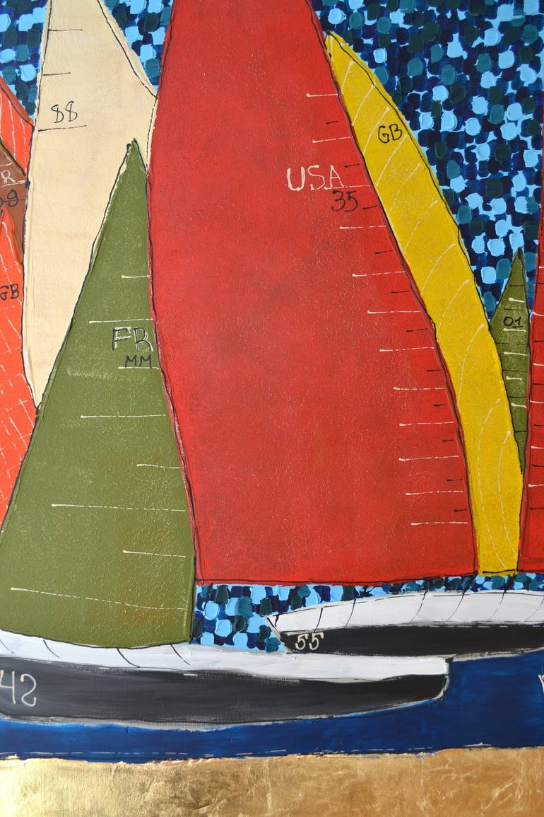 Original Abstract Sailboat Painting by Tetiana and Victoria Hutsul