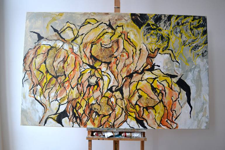 Original Abstract Expressionism Floral Painting by Tetiana And Victoria Hutsul