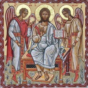 Jesus, Archangel Michael, Archangel Gabriel icon painting, original icon, handmade artwork thumb