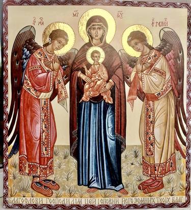 Virgin Mary, Archangel Michael, Archangel Gabriel icon, original icon, handmade artwork thumb