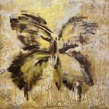 PATTERNS OF FIRE - A large butterfly in a painting in an abstract  technique. Abstract with a yellow butterfly. Yellow butterfly abstract  painting on a large canvas. Painting by Marina Skromova